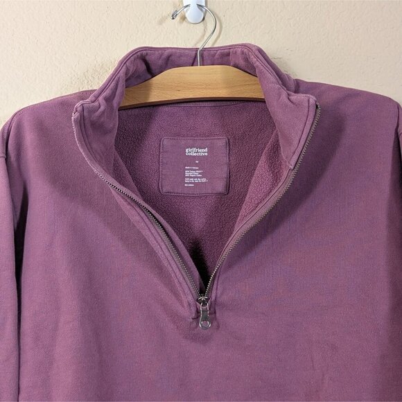 Girlfriend Collective Tulipwood Mauve 50/50 Half Zip Sweatshirt M Crop Lounge - Picture 7 of 8